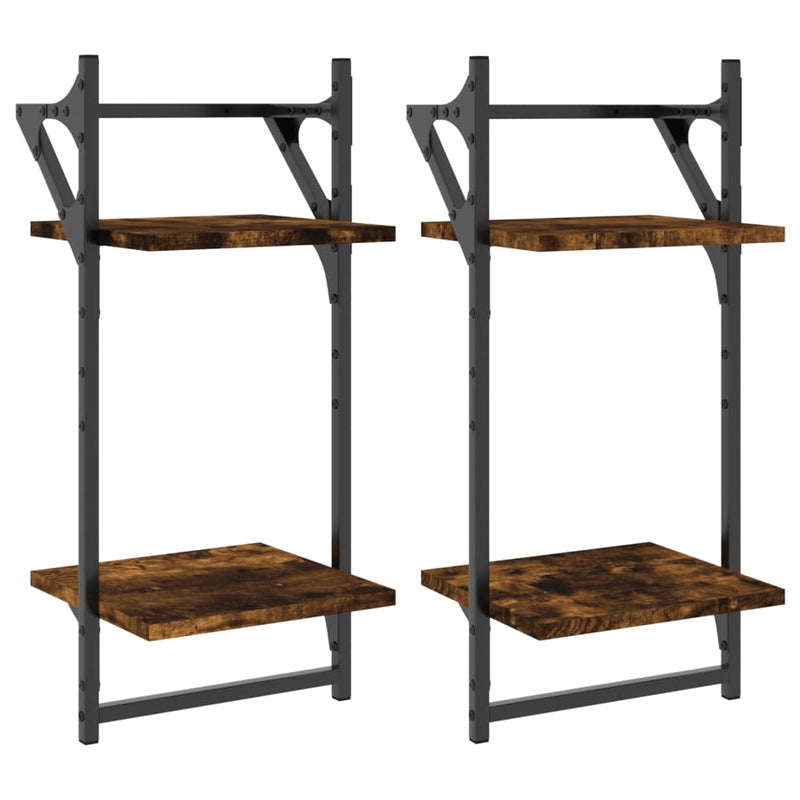 Wandschappen 2-laags met stangen 2 st 30x25x65 cm gerookt eiken MeubelReus