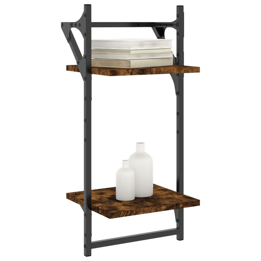 Wandschappen 2-laags met stangen 2 st 30x25x65 cm gerookt eiken MeubelReus