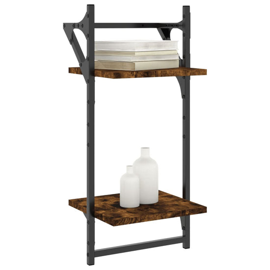 Wandschappen 2-laags met stangen 2 st 30x25x65 cm gerookt eiken MeubelReus