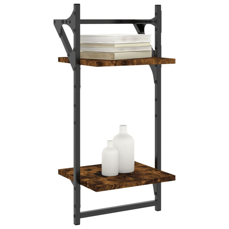 Wandschappen 2-laags met stangen 2 st 30x25x65 cm gerookt eiken MeubelReus