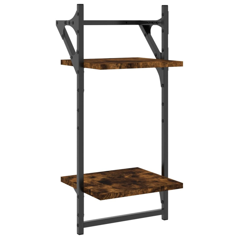 Wandschappen 2-laags met stangen 2 st 30x25x65 cm gerookt eiken MeubelReus