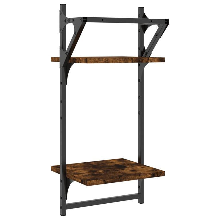 Wandschappen 2-laags met stangen 2 st 30x25x65 cm gerookt eiken MeubelReus