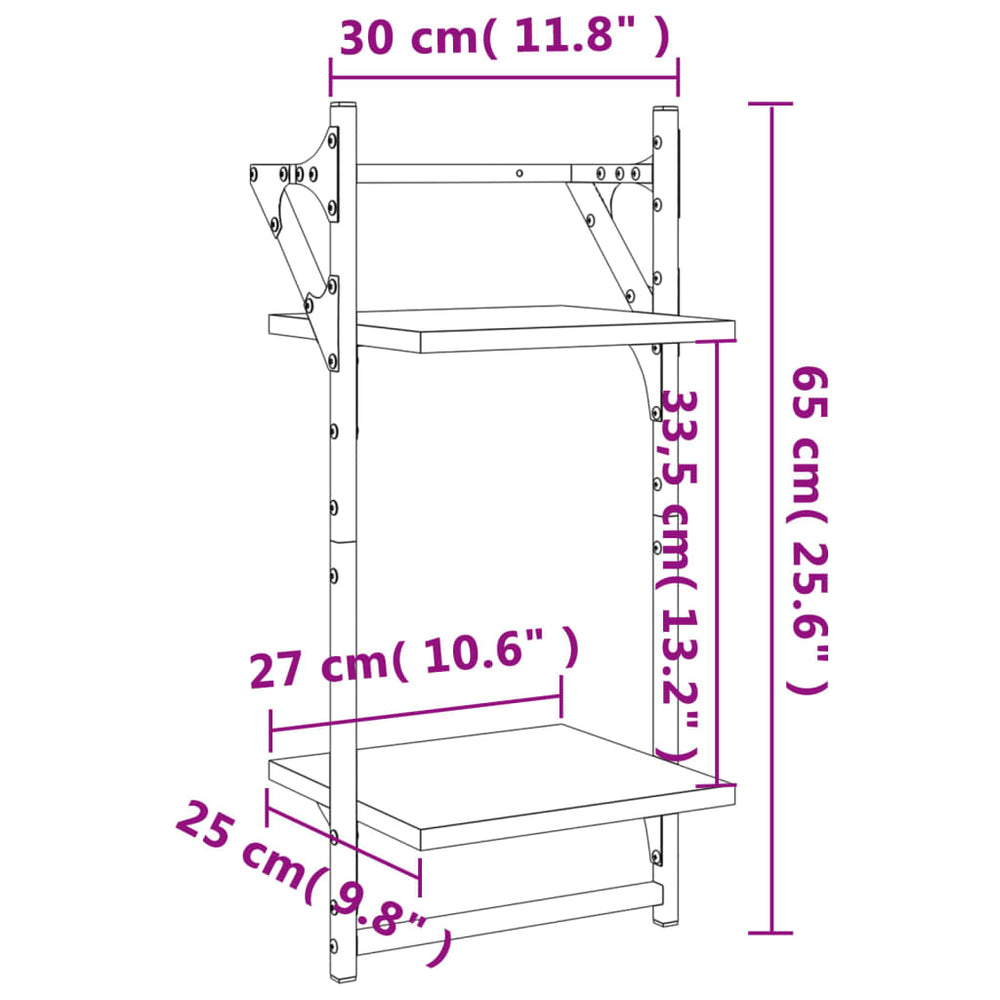 Wandschappen 2-laags met stangen 2 st 30x25x65 cm gerookt eiken MeubelReus