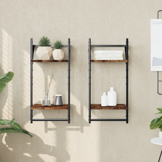 Wandschappen 2-laags met stangen 2 st 30x25x65 cm gerookt eiken MeubelReus