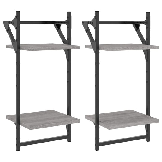 Wandschappen 2-laags met stangen 2 st 30x25x65 cm grijs sonoma MeubelReus