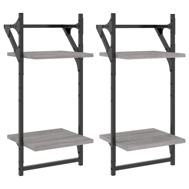 Wandschappen 2-laags met stangen 2 st 30x25x65 cm grijs sonoma MeubelReus