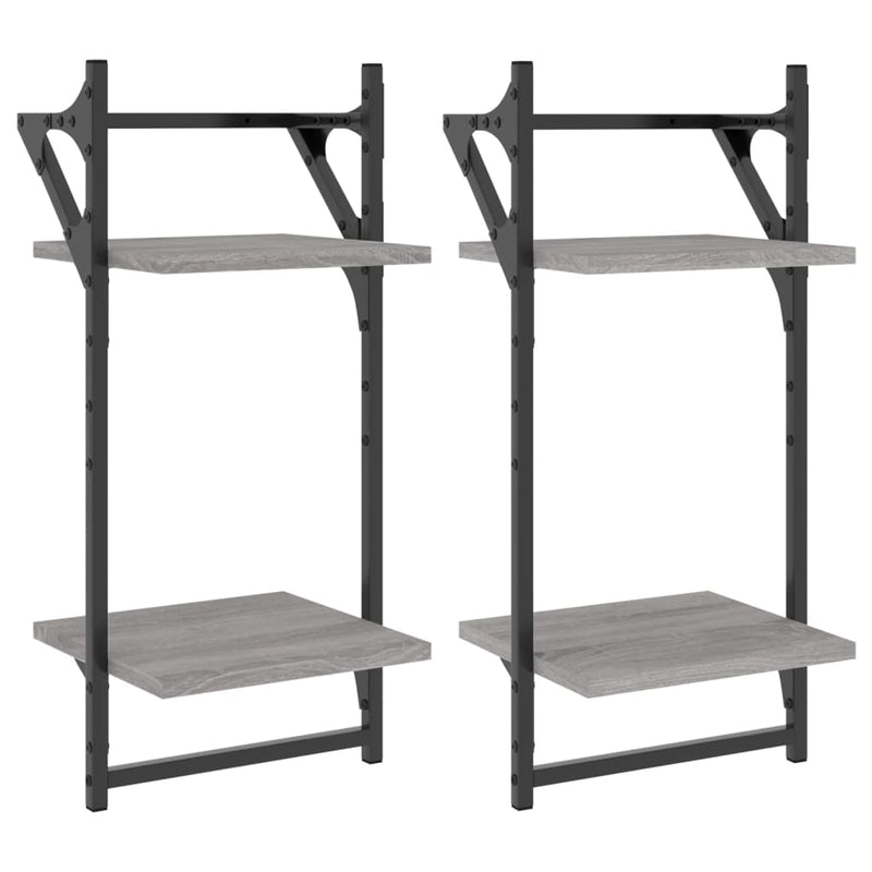 Wandschappen 2-laags met stangen 2 st 30x25x65 cm grijs sonoma MeubelReus