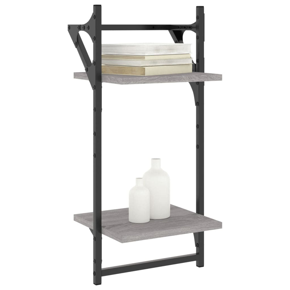 Wandschappen 2-laags met stangen 2 st 30x25x65 cm grijs sonoma MeubelReus