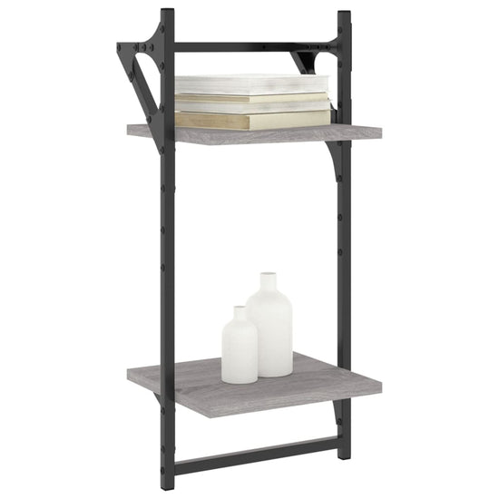 Wandschappen 2-laags met stangen 2 st 30x25x65 cm grijs sonoma MeubelReus