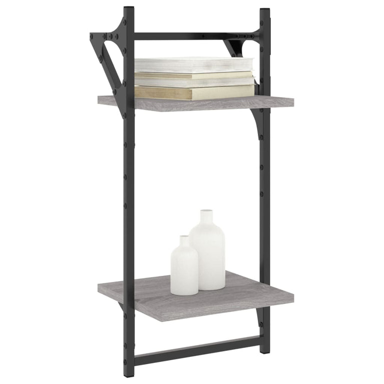 Wandschappen 2-laags met stangen 2 st 30x25x65 cm grijs sonoma MeubelReus
