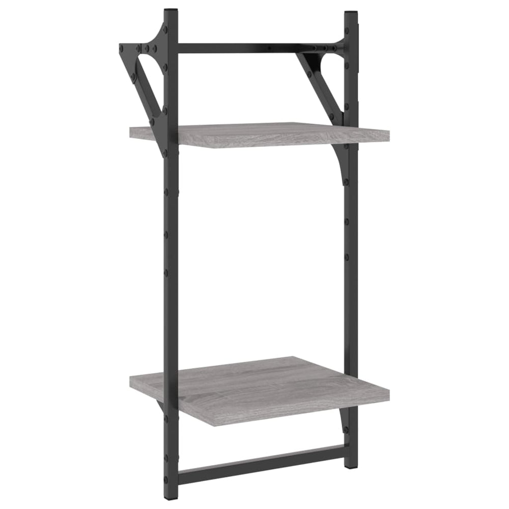 Wandschappen 2-laags met stangen 2 st 30x25x65 cm grijs sonoma MeubelReus