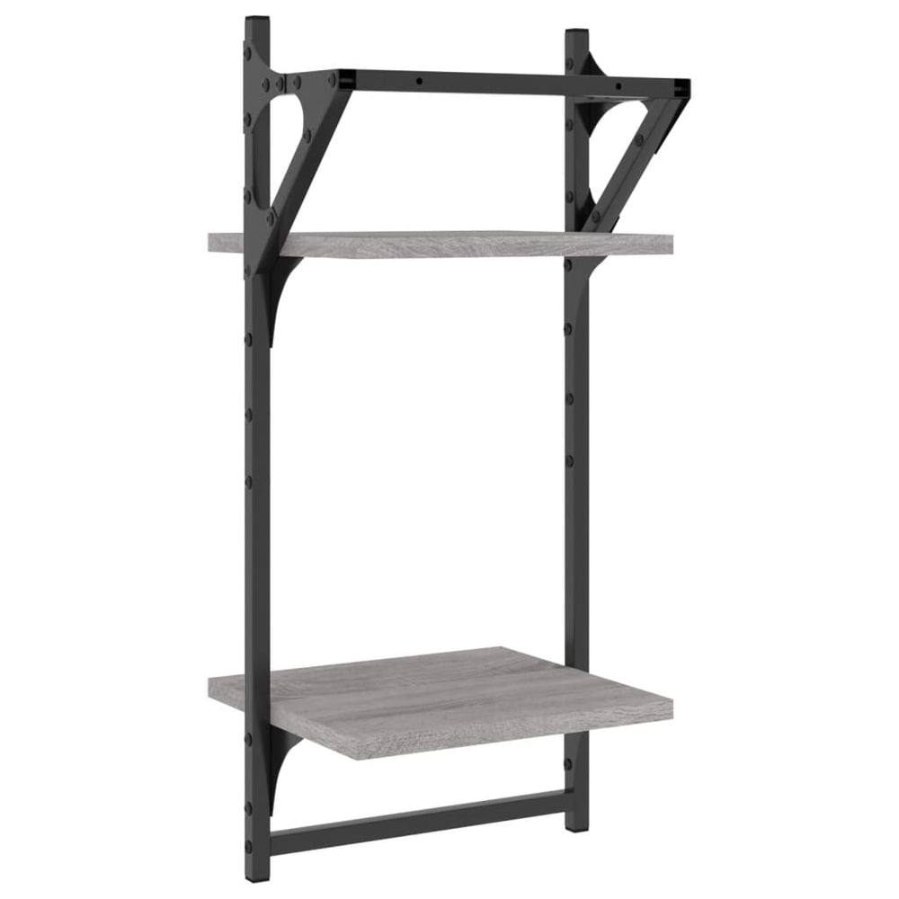 Wandschappen 2-laags met stangen 2 st 30x25x65 cm grijs sonoma MeubelReus