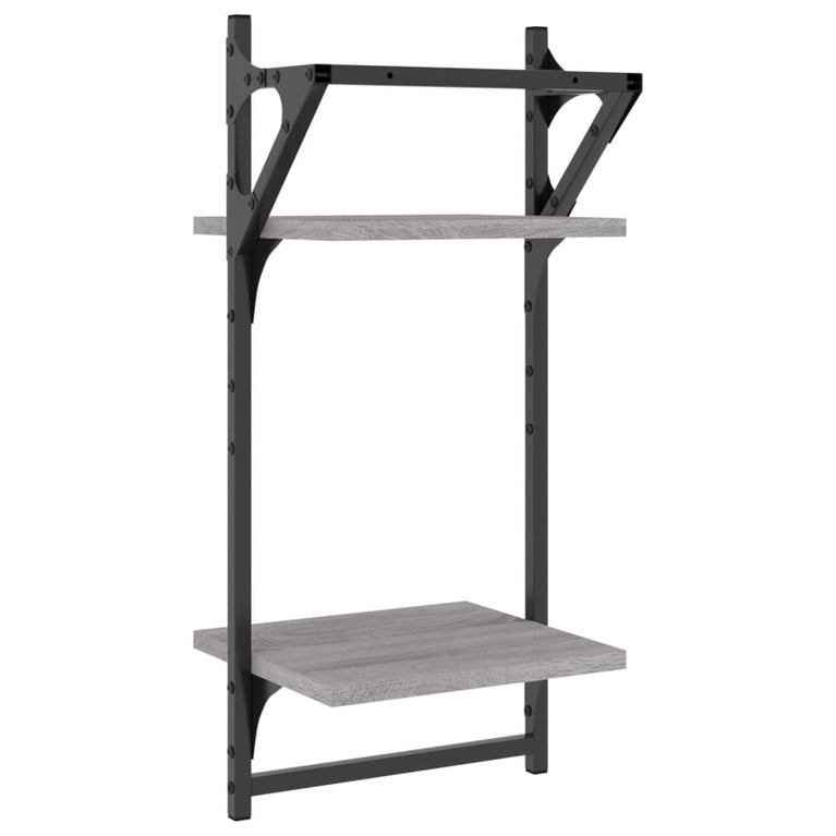 Wandschappen 2-laags met stangen 2 st 30x25x65 cm grijs sonoma MeubelReus