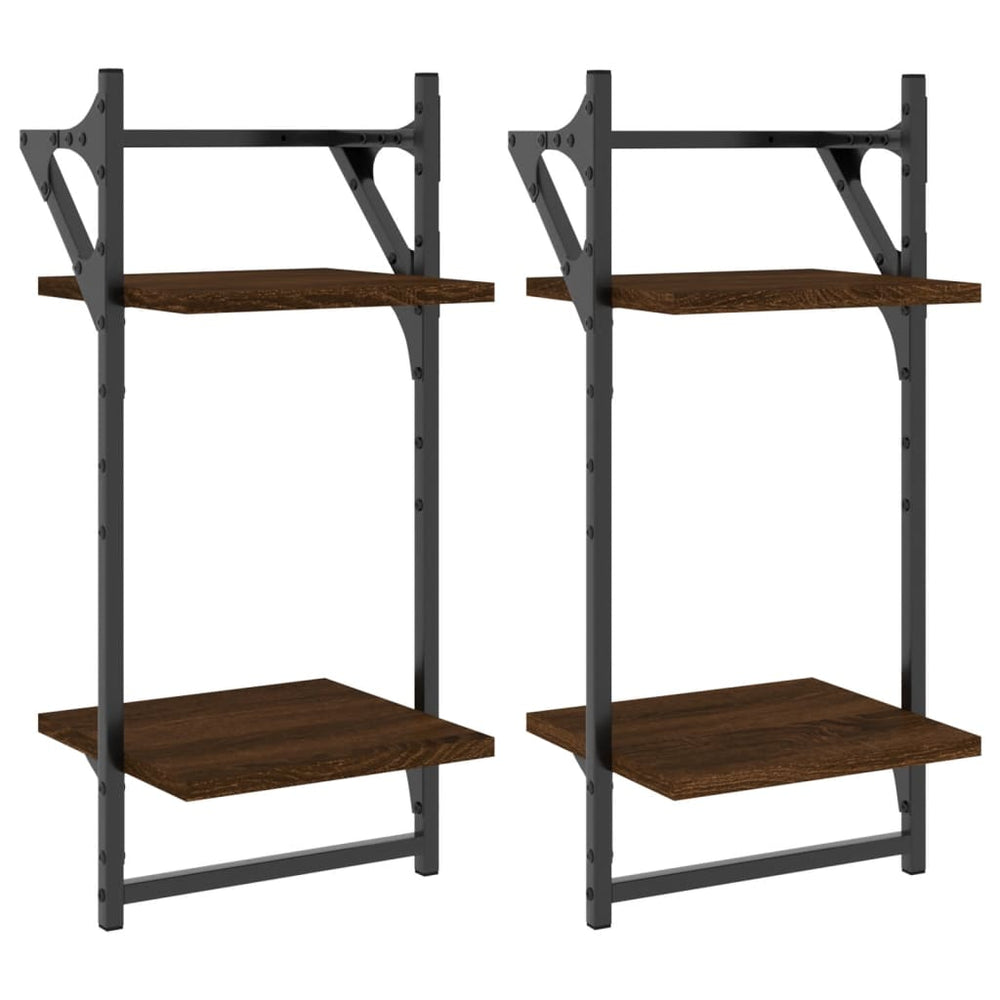 Wandschappen 2-laags met stangen 2 st 30x25x65 cm bruineiken MeubelReus