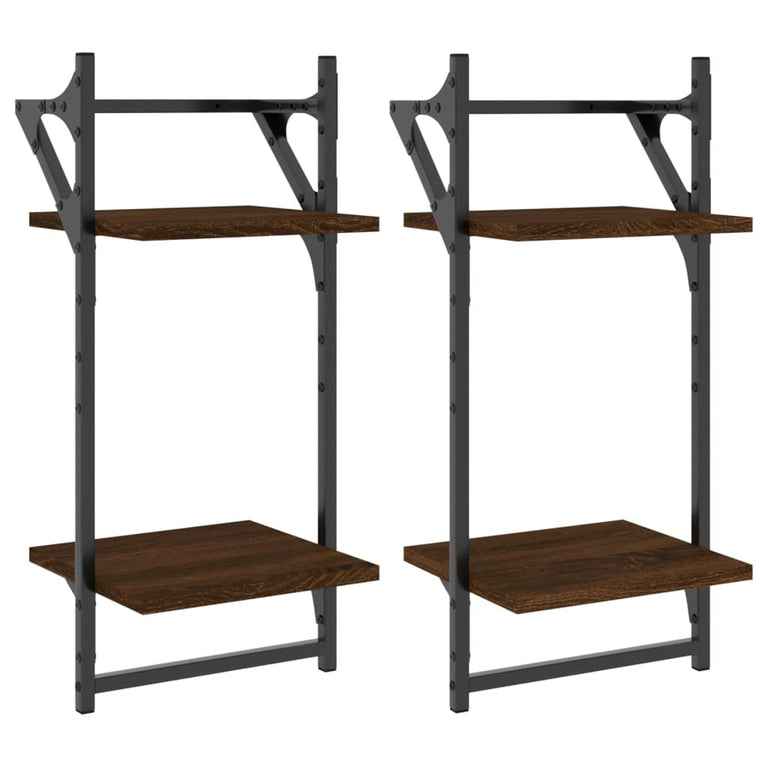 Wandschappen 2-laags met stangen 2 st 30x25x65 cm bruineiken MeubelReus