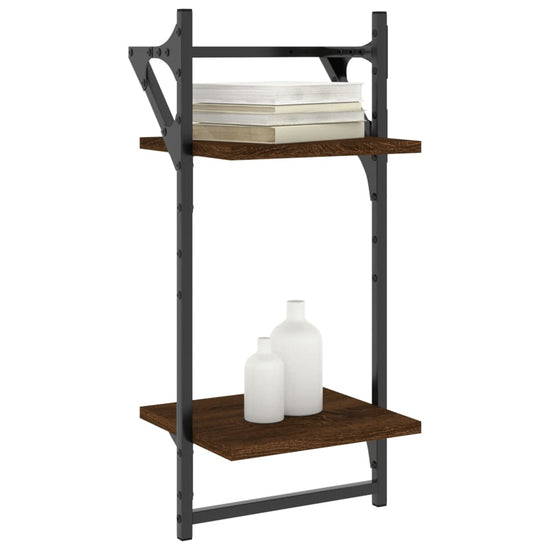 Wandschappen 2-laags met stangen 2 st 30x25x65 cm bruineiken MeubelReus