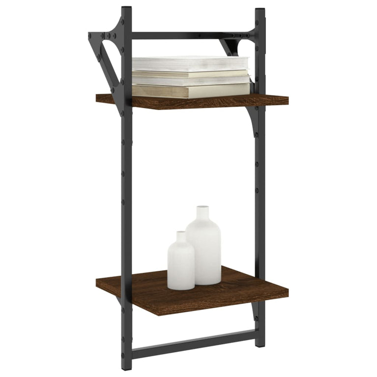 Wandschappen 2-laags met stangen 2 st 30x25x65 cm bruineiken MeubelReus
