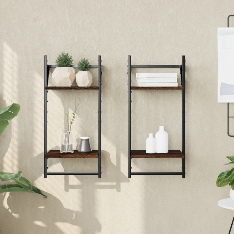 Wandschappen 2-laags met stangen 2 st 30x25x65 cm bruineiken MeubelReus