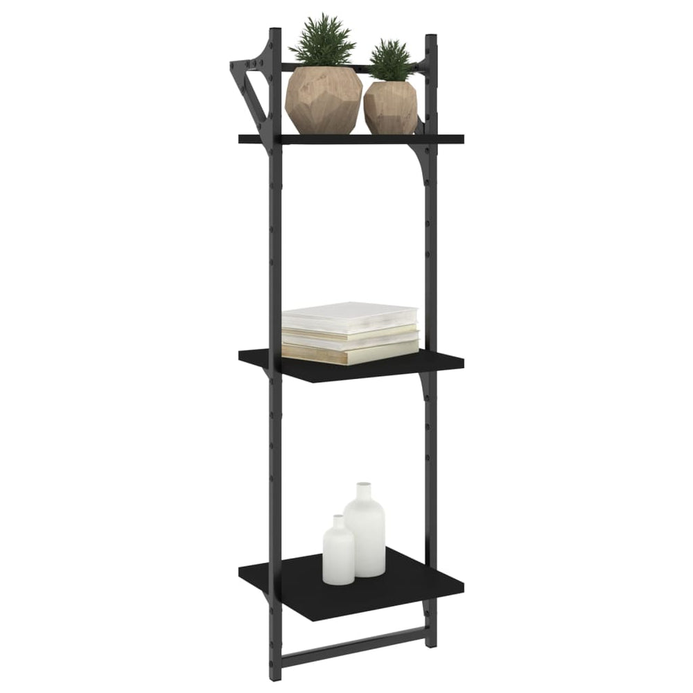 Wandschappen 3-laags met stangen 2 st 30x25x100 cm zwart MeubelReus