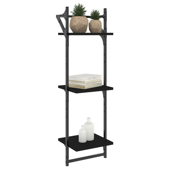 Wandschappen 3-laags met stangen 2 st 30x25x100 cm zwart MeubelReus