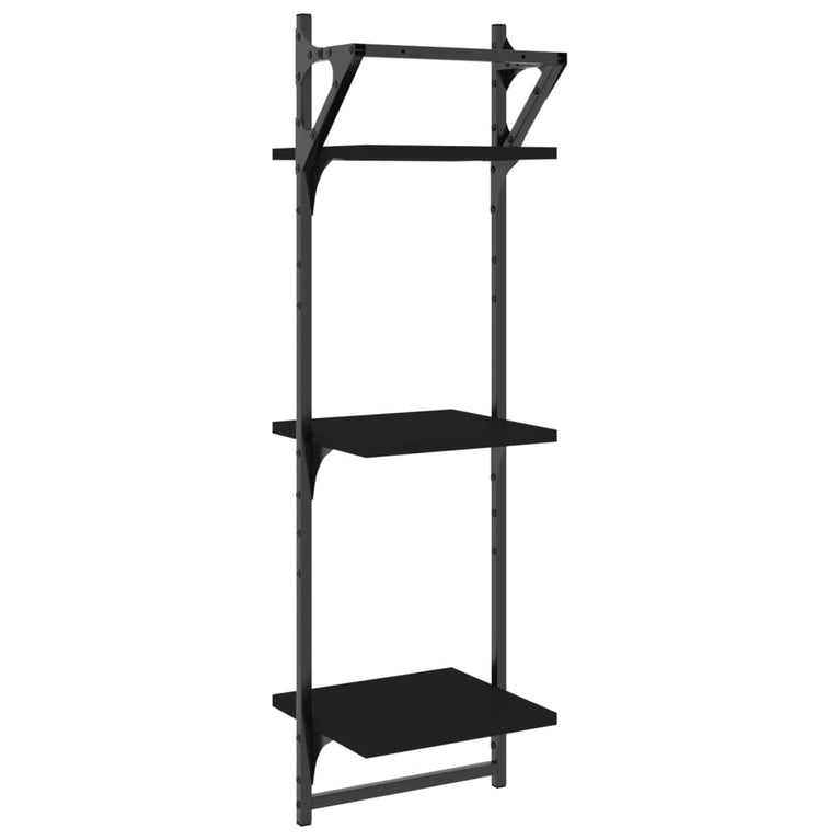 Wandschappen 3-laags met stangen 2 st 30x25x100 cm zwart MeubelReus