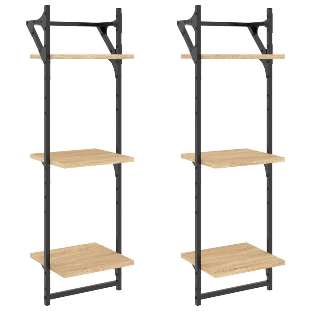Wandschappen 3-laags met stangen 2 st 30x25x100 cm sonoma eiken MeubelReus