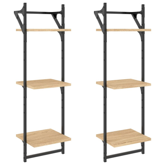 Wandschappen 3-laags met stangen 2 st 30x25x100 cm sonoma eiken MeubelReus