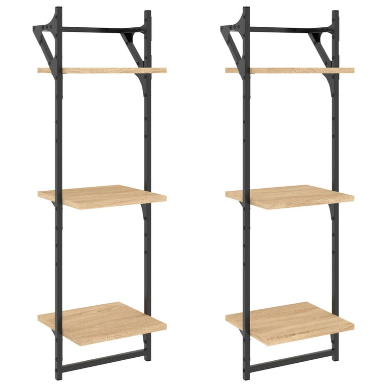 Wandschappen 3-laags met stangen 2 st 30x25x100 cm sonoma eiken MeubelReus
