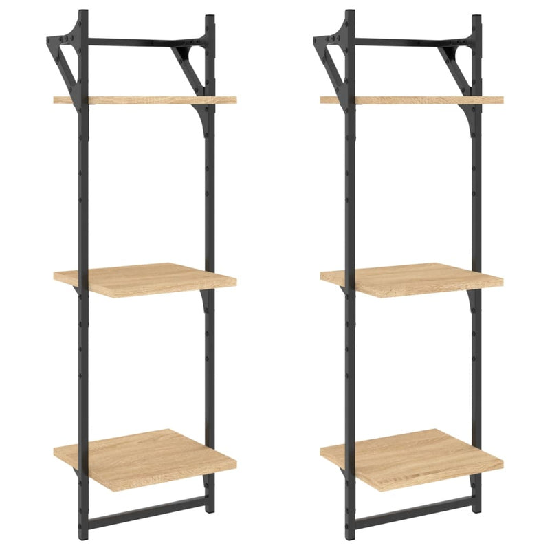 Wandschappen 3-laags met stangen 2 st 30x25x100 cm sonoma eiken MeubelReus