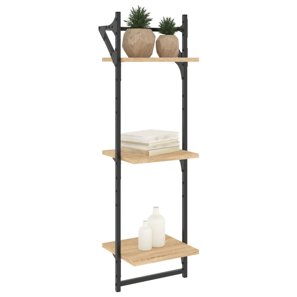 Wandschappen 3-laags met stangen 2 st 30x25x100 cm sonoma eiken MeubelReus