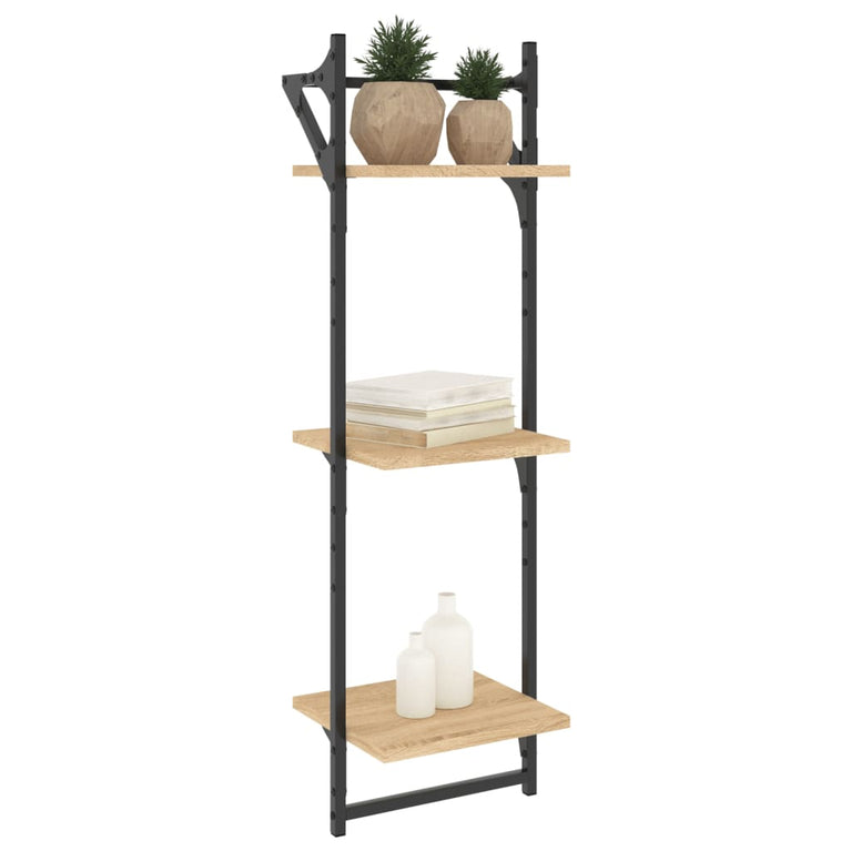Wandschappen 3-laags met stangen 2 st 30x25x100 cm sonoma eiken MeubelReus