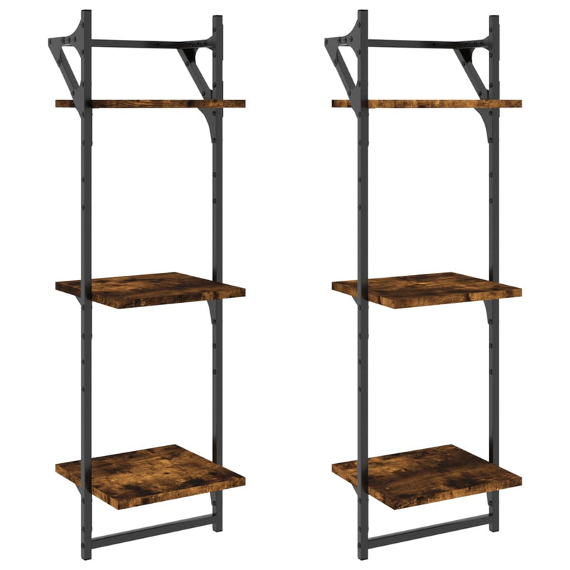 Wandschappen 3-laags stangen 2 st 30x25x100 cm gerookt eiken MeubelReus