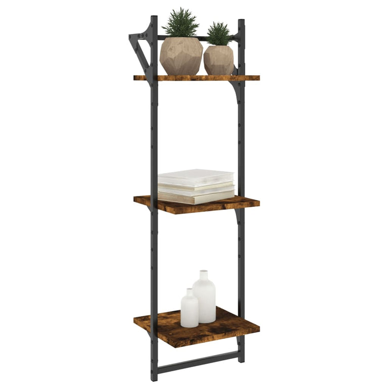 Wandschappen 3-laags stangen 2 st 30x25x100 cm gerookt eiken MeubelReus