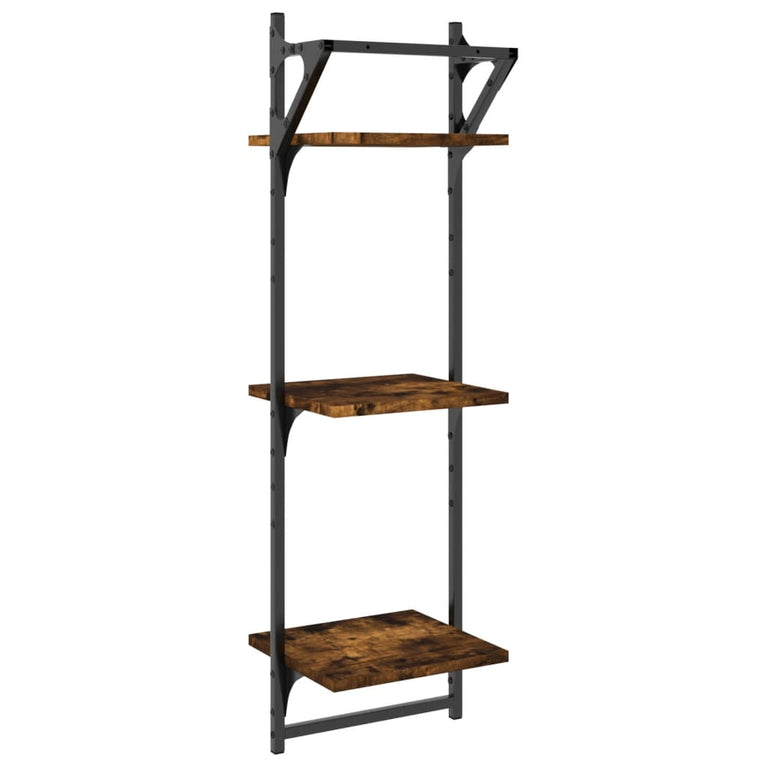 Wandschappen 3-laags stangen 2 st 30x25x100 cm gerookt eiken MeubelReus