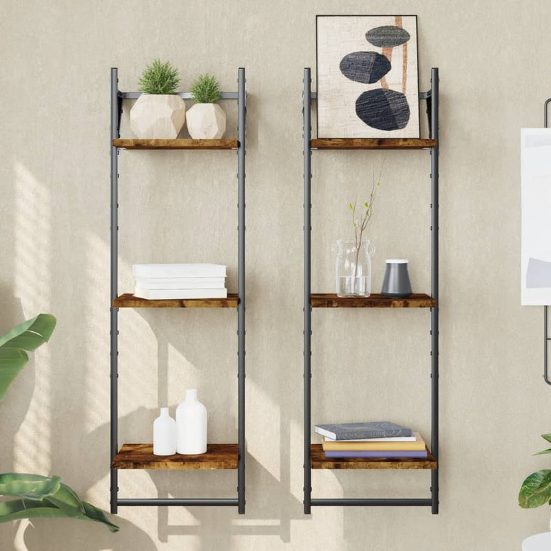 Wandschappen 3-laags stangen 2 st 30x25x100 cm gerookt eiken MeubelReus