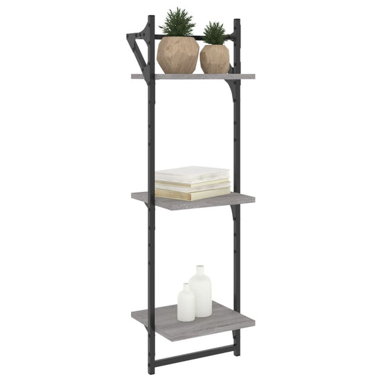 Wandschappen 3-laags met stangen 2 st 30x25x100 cm grijs sonoma MeubelReus