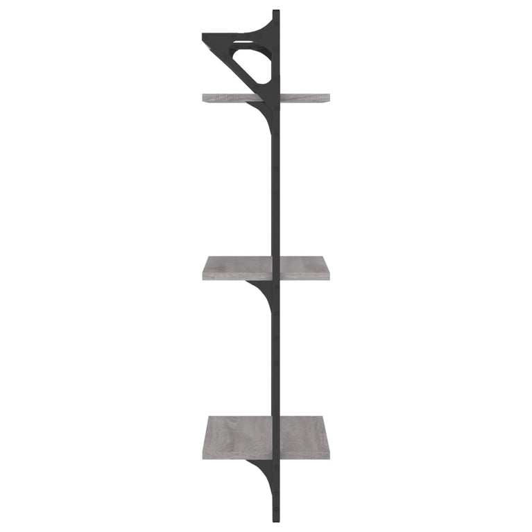 Wandschappen 3-laags met stangen 2 st 30x25x100 cm grijs sonoma MeubelReus