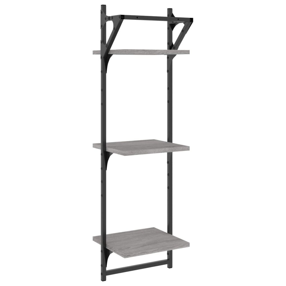 Wandschappen 3-laags met stangen 2 st 30x25x100 cm grijs sonoma MeubelReus