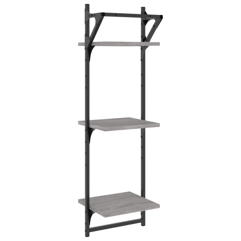 Wandschappen 3-laags met stangen 2 st 30x25x100 cm grijs sonoma MeubelReus