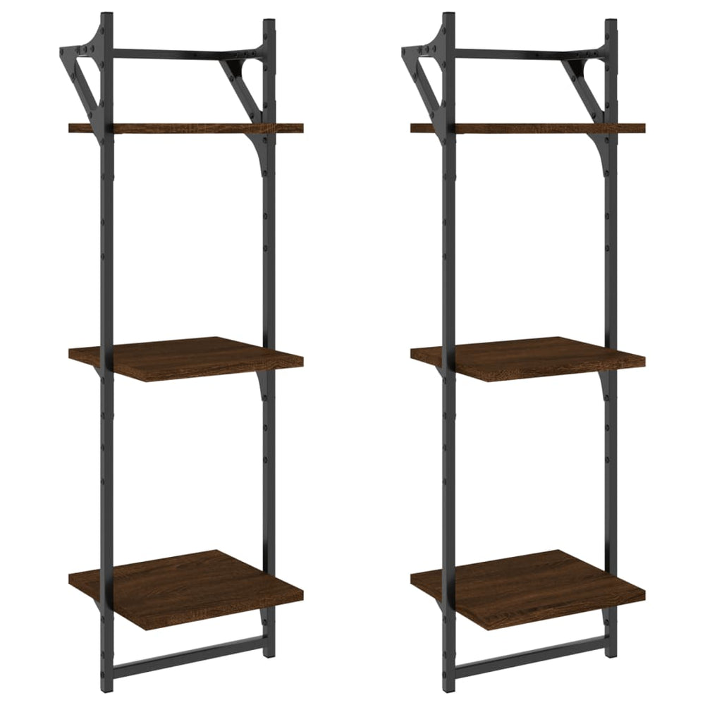 Wandschappen 3-laags met stangen 2 st 30x25x100 cm bruineiken MeubelReus