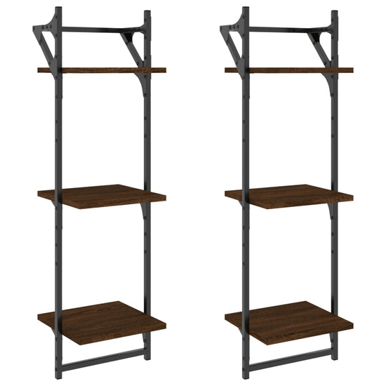 Wandschappen 3-laags met stangen 2 st 30x25x100 cm bruineiken MeubelReus