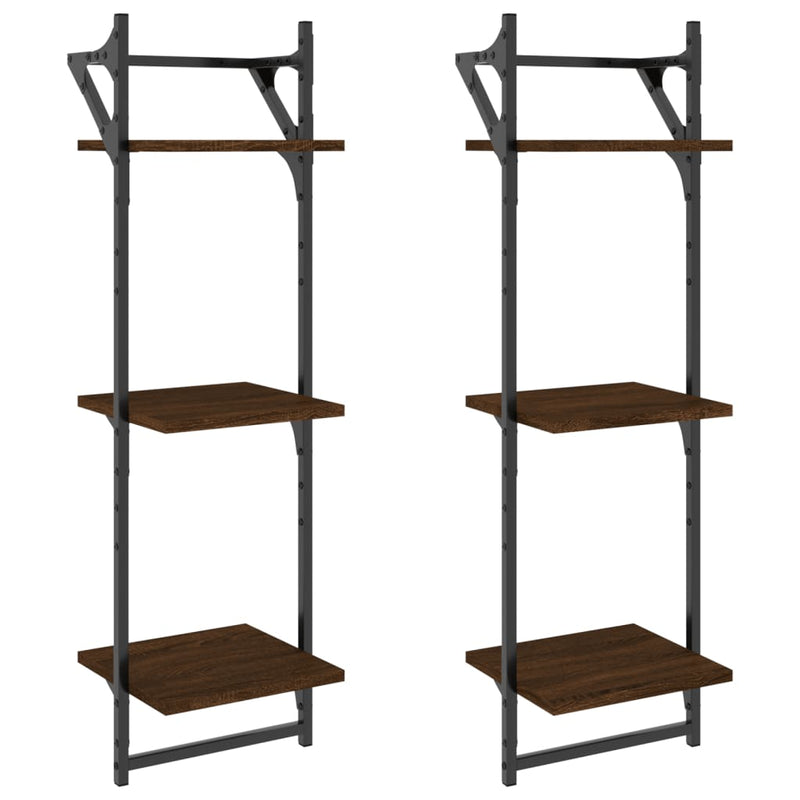 Wandschappen 3-laags met stangen 2 st 30x25x100 cm bruineiken MeubelReus