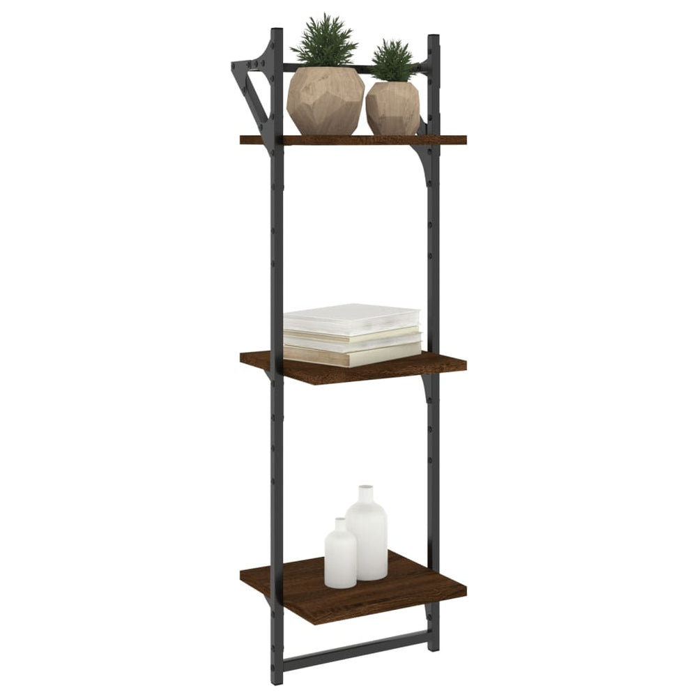 Wandschappen 3-laags met stangen 2 st 30x25x100 cm bruineiken MeubelReus