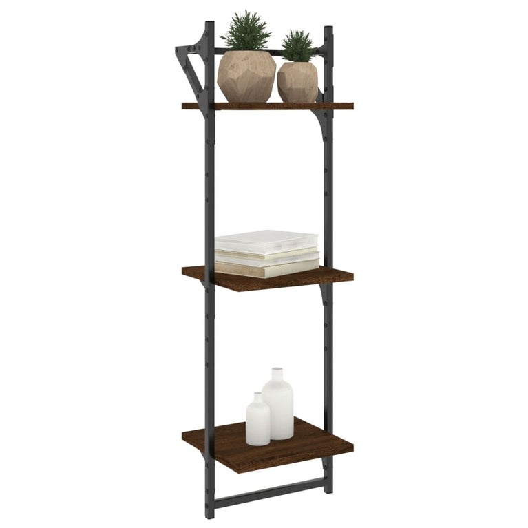 Wandschappen 3-laags met stangen 2 st 30x25x100 cm bruineiken MeubelReus