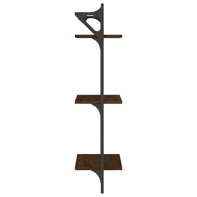 Wandschappen 3-laags met stangen 2 st 30x25x100 cm bruineiken MeubelReus