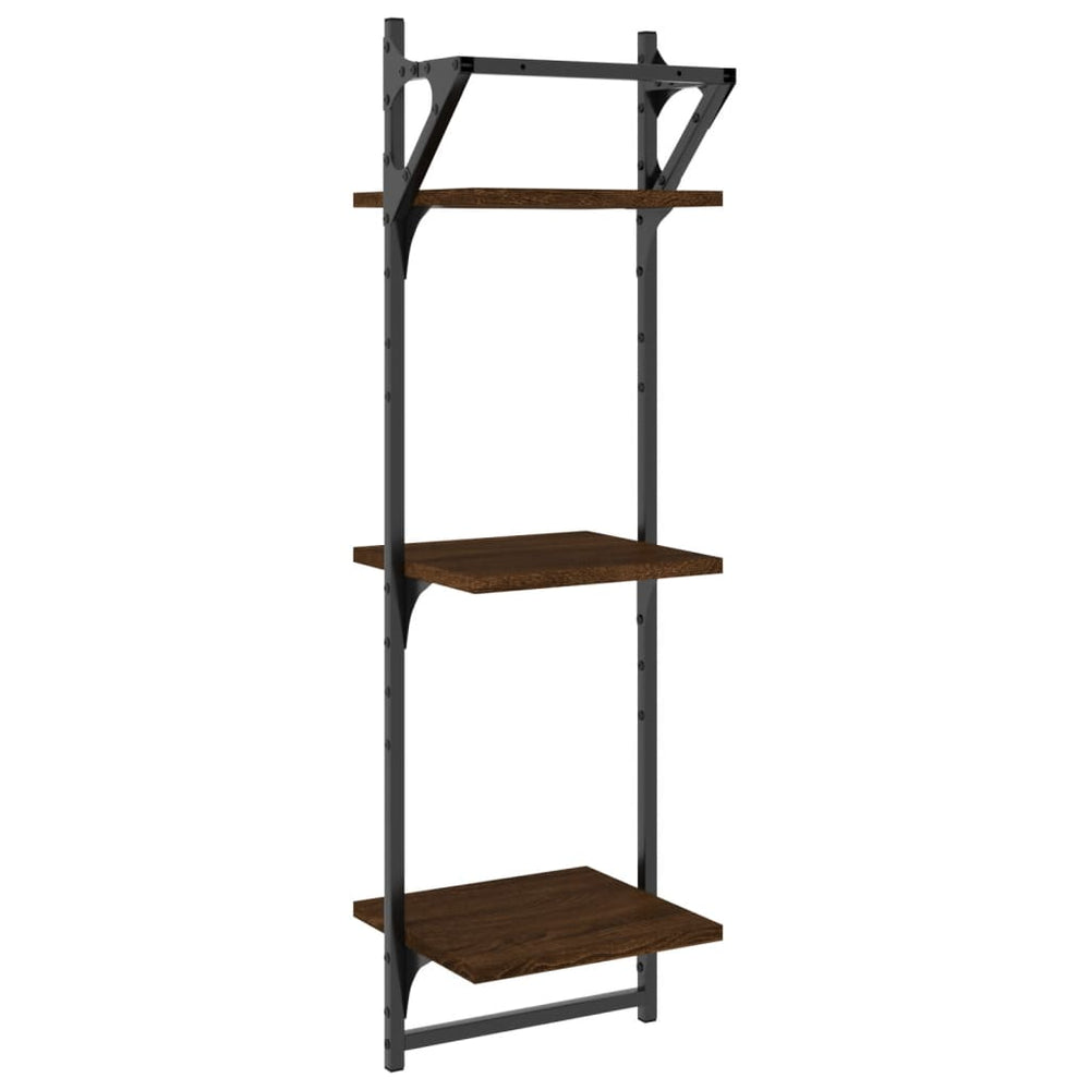 Wandschappen 3-laags met stangen 2 st 30x25x100 cm bruineiken MeubelReus