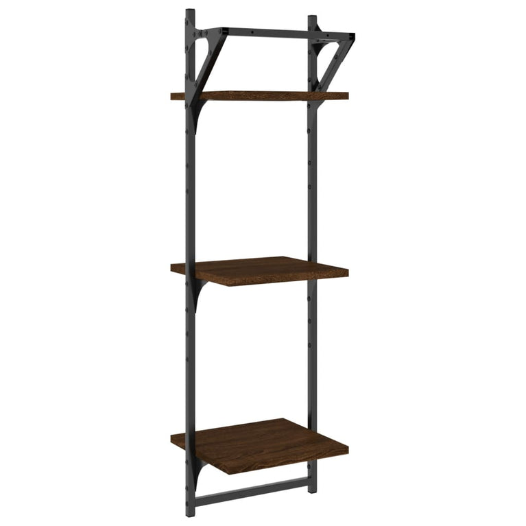 Wandschappen 3-laags met stangen 2 st 30x25x100 cm bruineiken MeubelReus