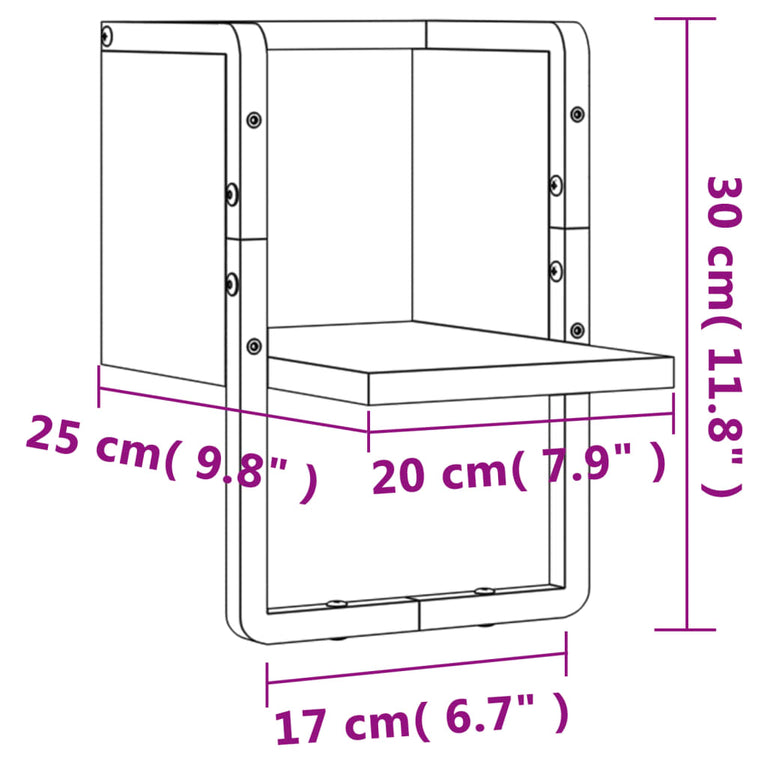 Wandschap met stang 20x25x30 cm zwart MeubelReus