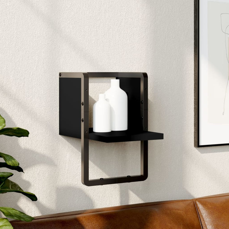 Wandschap met stang 20x25x30 cm zwart MeubelReus