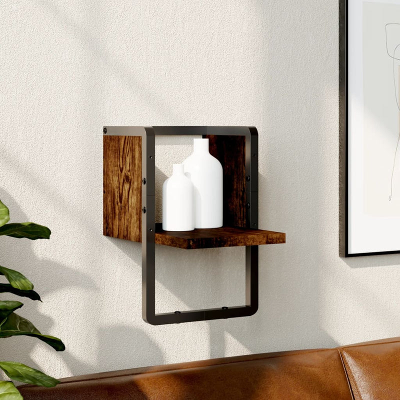 Wandschap met stang 20x25x30 cm gerookt eikenkleurig MeubelReus